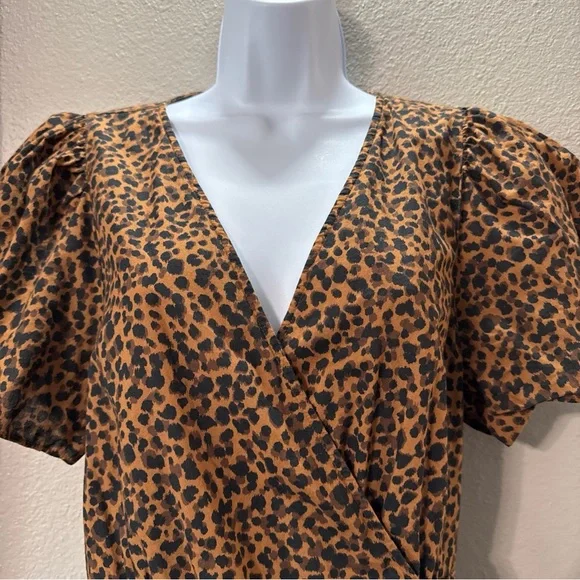 #702 Madewell flutter sleeve animal print wrap dress size large - Picture 5 of 13